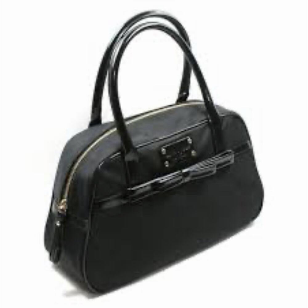 Kate spade Mini Simone Bowrama Black Patent Handbag Polka Dot Liner Preppy
